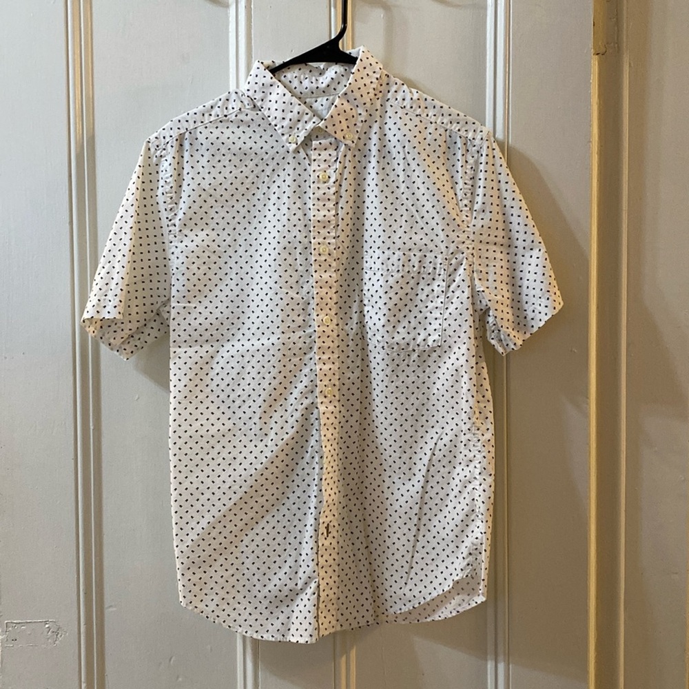Men’s Goodfellow Black & White Northrop Button Down Short Sleeve Shirt Small EUC